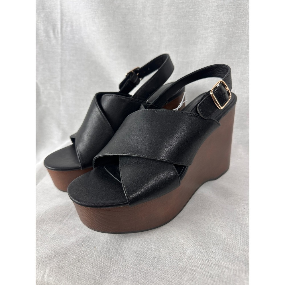 Universal Thread Naomi Black Wedge Platform Sandals Memory Foam Womens 7 NEW